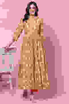 Yellow Cotton Flared Kurta image number 5