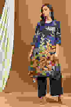 Midnight Blue Modal Floral Asymmetric Kurta Set image number 6