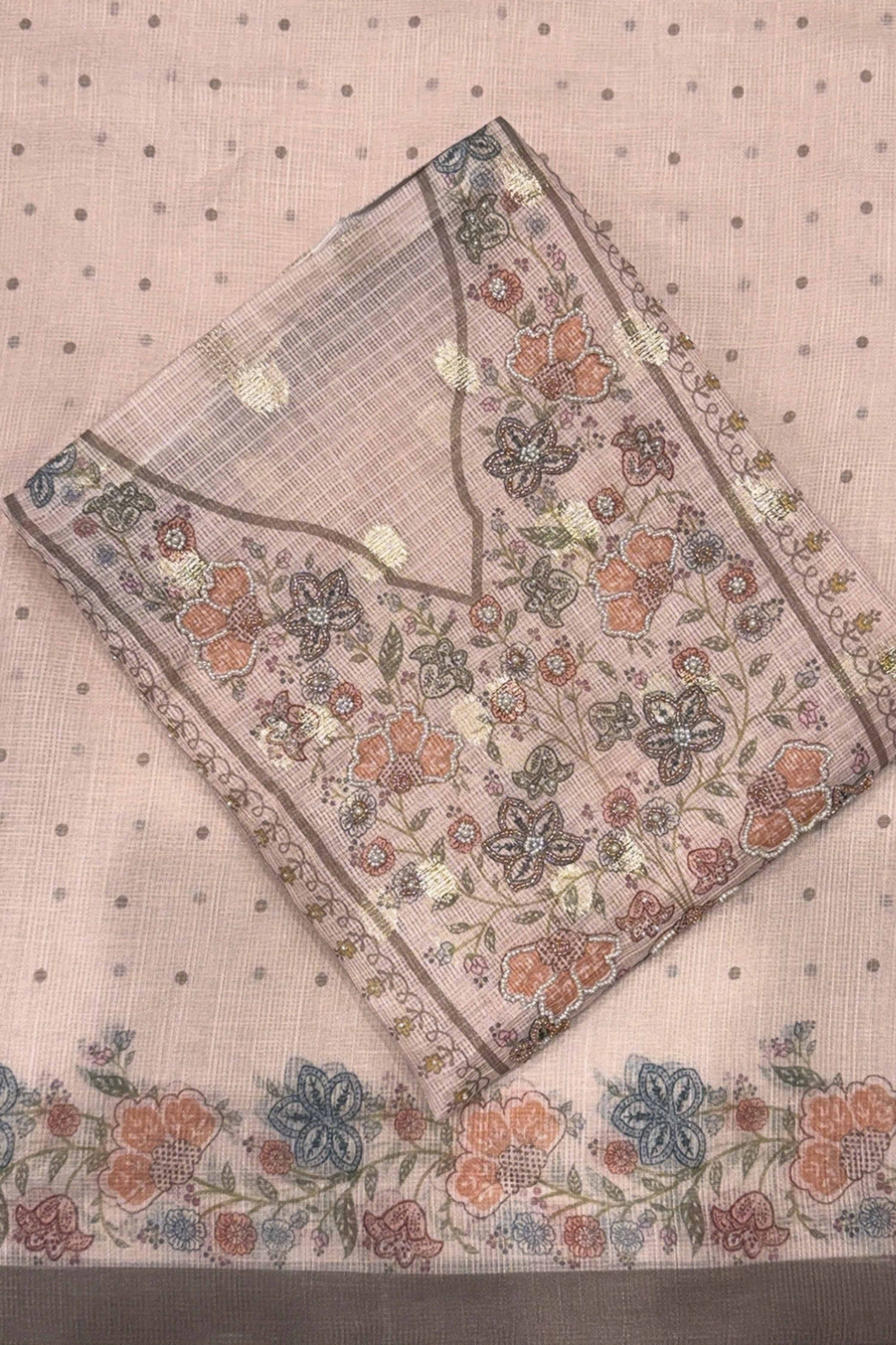 Teal Kota Cotton Neck Embroidered Unstitched Suit Set image number 1