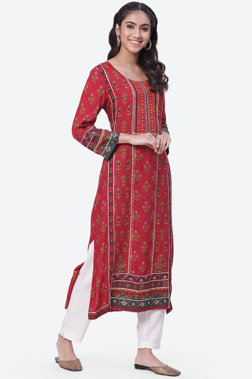 Rust LIVA Straight Printed Kurta image number 5