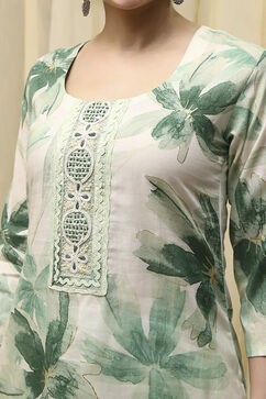 Green Cotton Printed Floral Unstitched Suit Set image number 2