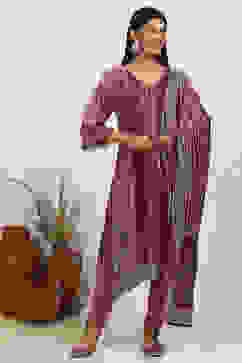 Pink Velvet Digital Print Unstitched Suit Set image number 1