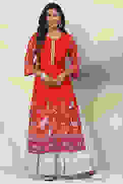 Red Straight Viscose Kurta image number 0