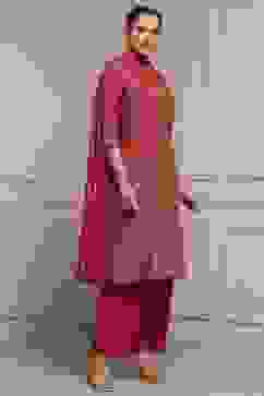 Pink Cotton Blend Printed Straight Suit Set image number 7