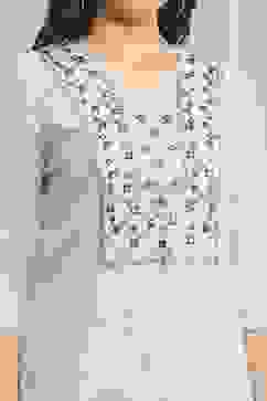 Off White Art Silk Straight Kurta Regular Pant Suit Set image number 1