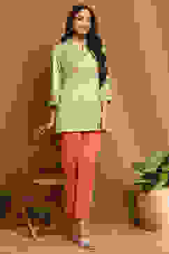 Mint Green Knit Printed Straight Winter wear Short Kurta image number 0