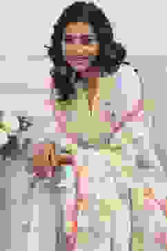 Powder Blue Cotton Printed Straight Suit Set image number 7