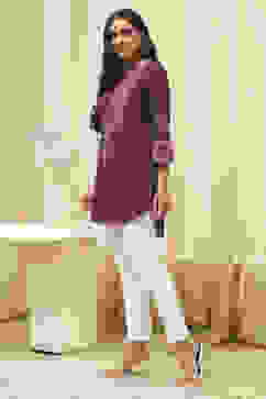 Purple Printed Straight Short Kurta image number 3