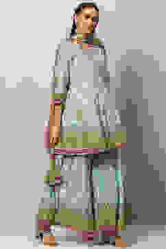 Mint Green Cotton Sharara Kurta Garara Suit Set image number 6