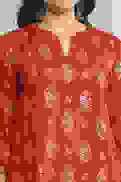 Red Rayon A-Line Printed Kurta image number 1