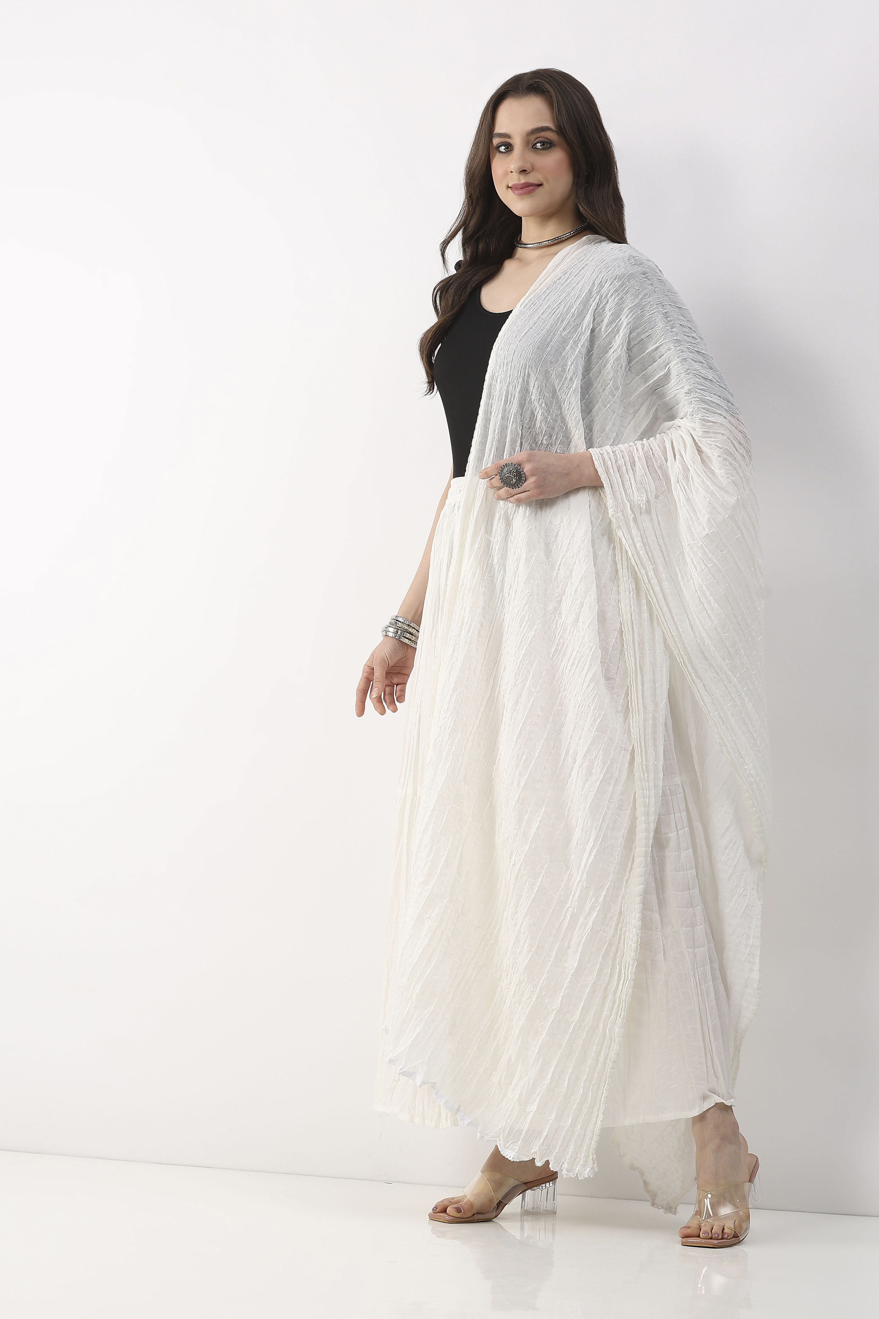 White Cotton Textured Solid Dupatta image number 1