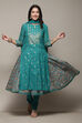 Off White Cotton Layered Printed Kurta Churidar Suit Set image number 0
