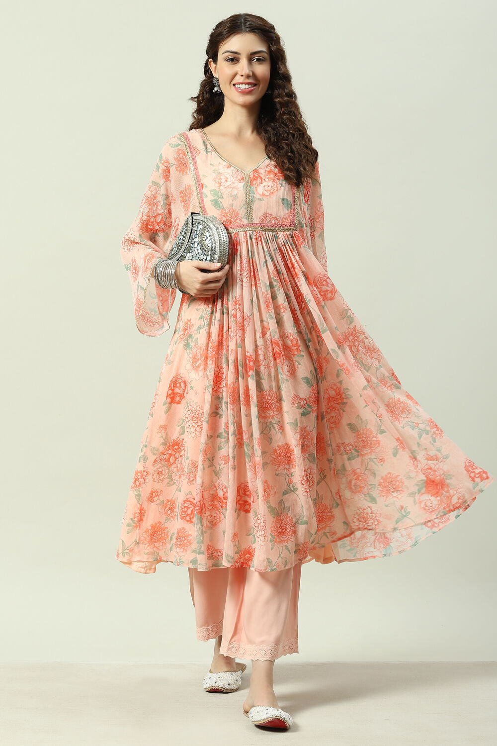 Sea Green Viscose Flared Kurta Palazzo Suit Set image number 7