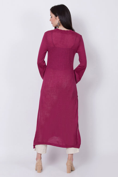 Teal Acrylic And Wool Straight Solid Kurta image number 4
