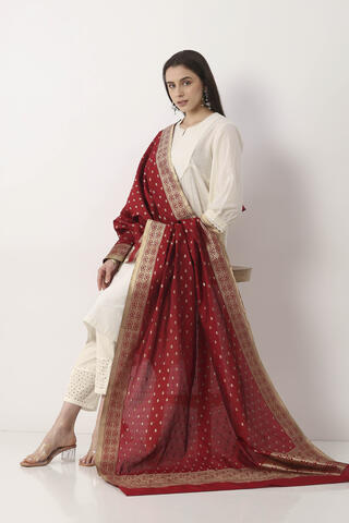 BIBA Maroon White Art Silk Dupatta in Maroon White