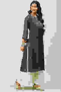 Indigo Cotton Flared Kurta image number 3