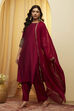 Wine Viscose Blend Straight Suit Set image number 2