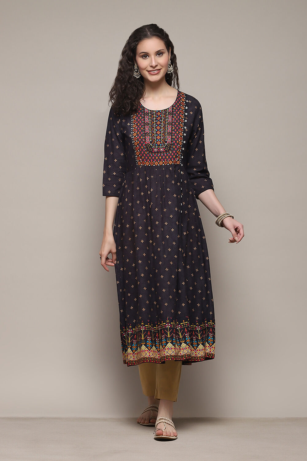 Green Cotton A-Line Printed Kurta image number 5