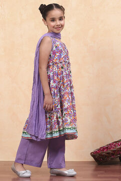 Lavender Pure Cotton Floral Printed Tiered Suit Set image number 5