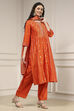 Orange Silk Straight Yarndyed Suit Set image number 5