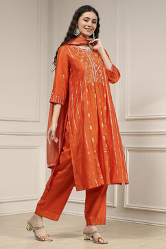 Orange Silk Straight Yarndyed Suit Set image number 5