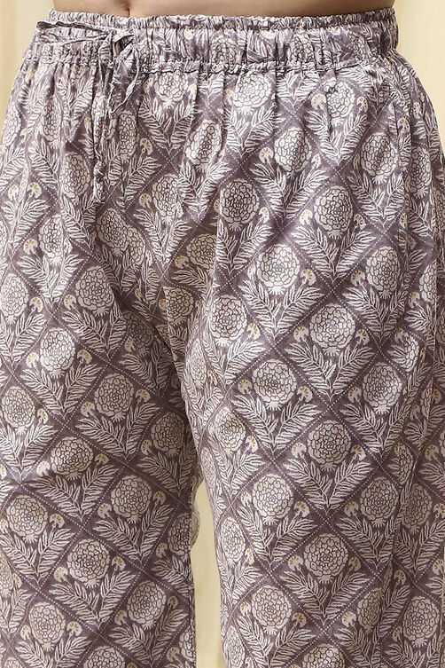 Grey Cotton Printed Unstitched Suit Set image number 3