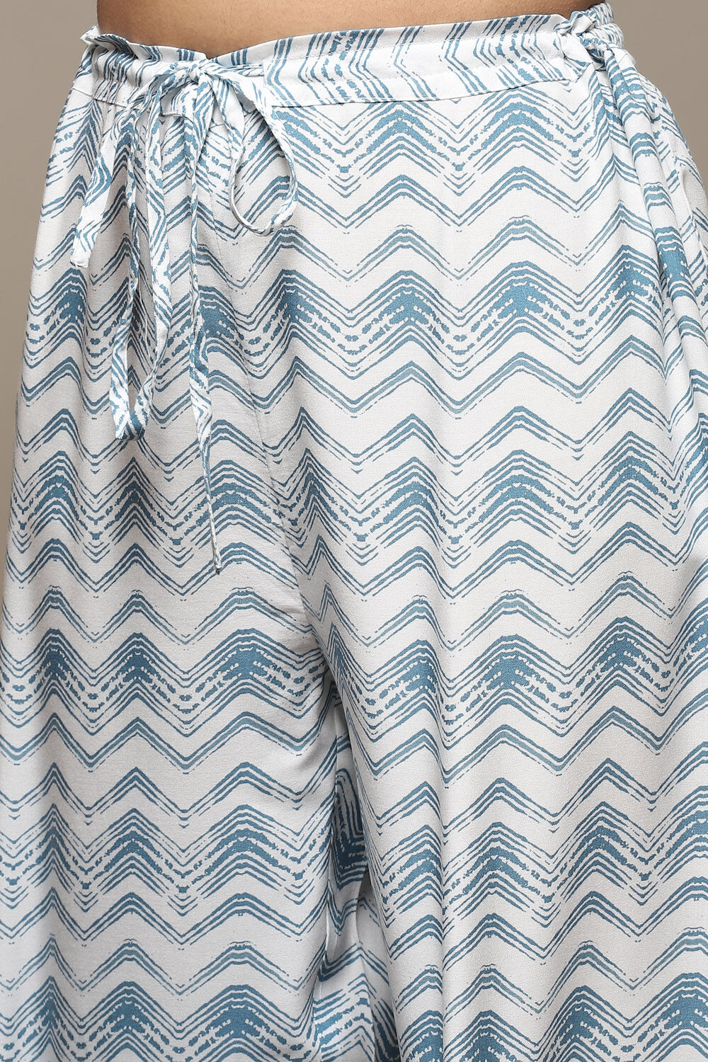 White & Blue Rayon Straight Kurta Palazzo Suit Set image number 2