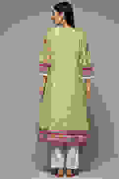 Green Cotton Straight Printed Kurta image number 2