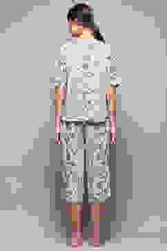 Off White & Blue Rayon Printed 2 Piece Sleepwear Set image number 4