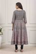 Purple Cotton Printed Anarkali Suit Set image number 4