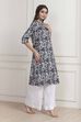 Blue Cotton Floral Printed Straight Kurta image number 4
