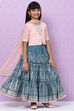 Peach And Teal Straight Poly Cotton Girls Lehenga Set image number 5