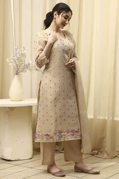 Beige Tissue Printed Unstitched Suit Set image number 6
