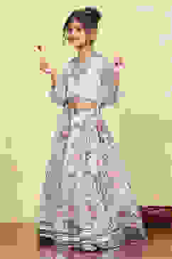 Blue Georgette Dyed Relaxed Lehenga Set image number 3