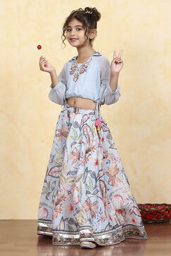 Blue Georgette Dyed Relaxed Lehenga Set image number 3