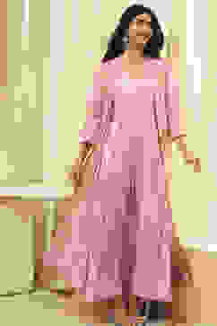 Light Pink Printed Layered Cape Dress image number 1