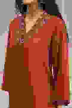 Orange Solid Straight Suit Set image number 1