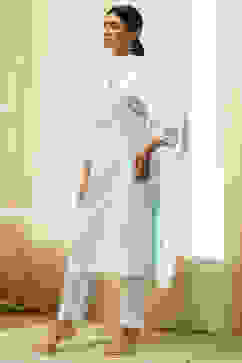 Aqua Cotton Printed Straight Suit Set image number 3