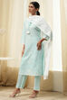 Aqua Cotton Printed Straight Suit Set image number 3