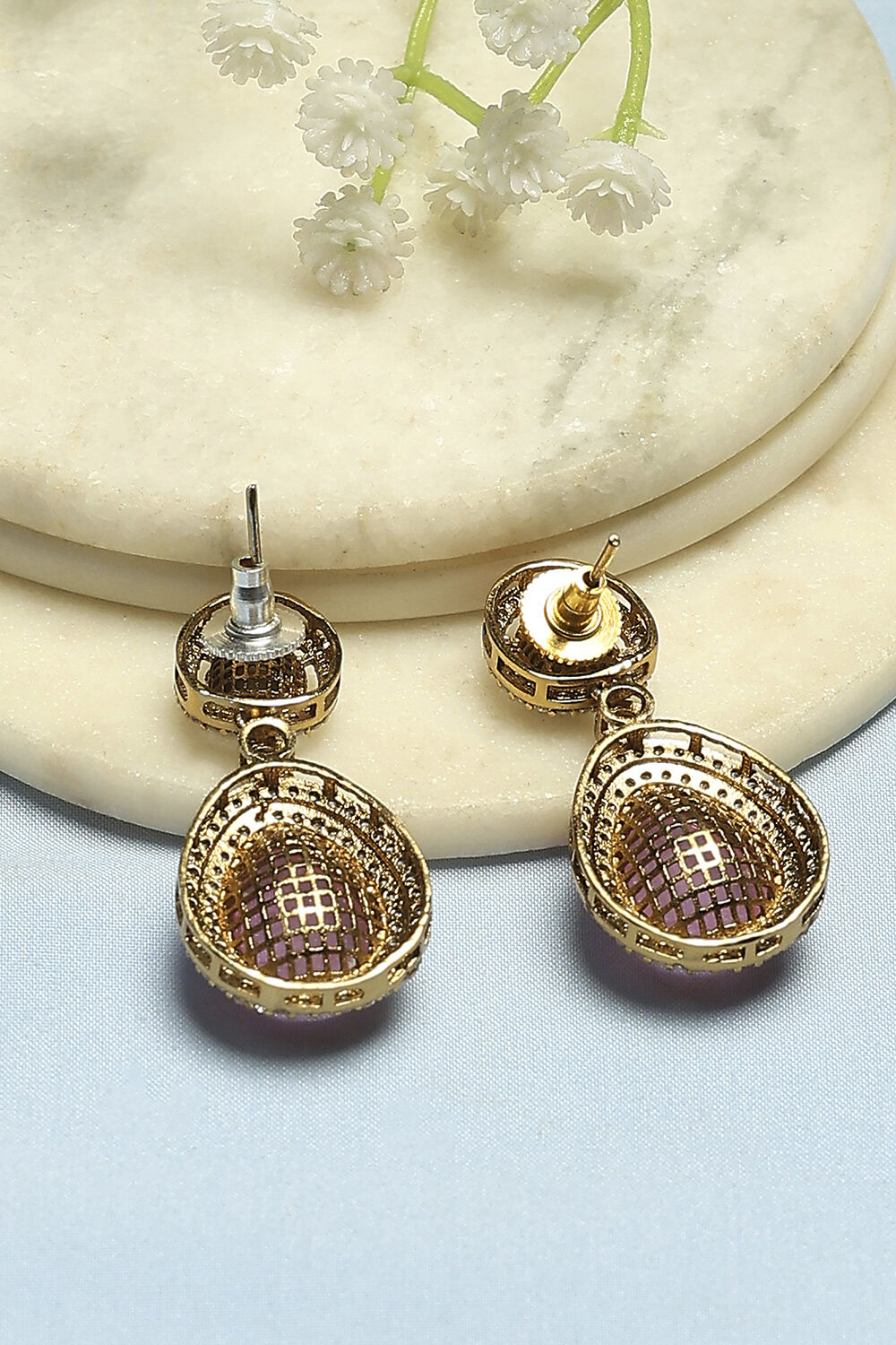 Light Pink Stone Embellished Earrings image number 2
