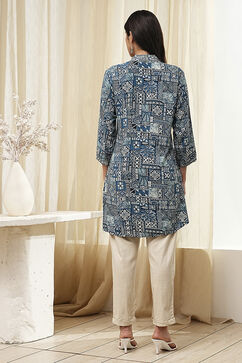 Teal Printed Straight Short Kurta image number 3