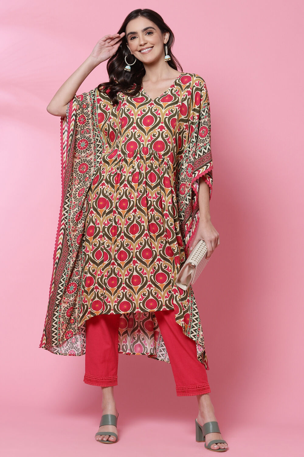 White And Blue Cotton Kaftan Set image number 6