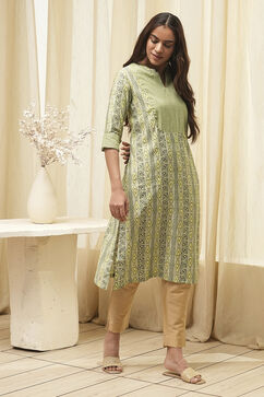Green Poly Viscose Straight Printed Kurta image number 4