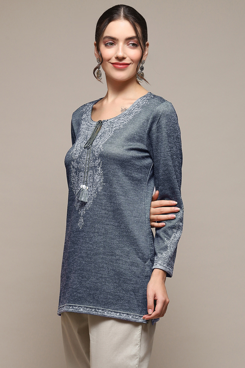 Green Cotton Blend Printed Straight Kurti image number 3