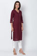 Indigo Cotton Flax Straight Solid Kurta image number 3