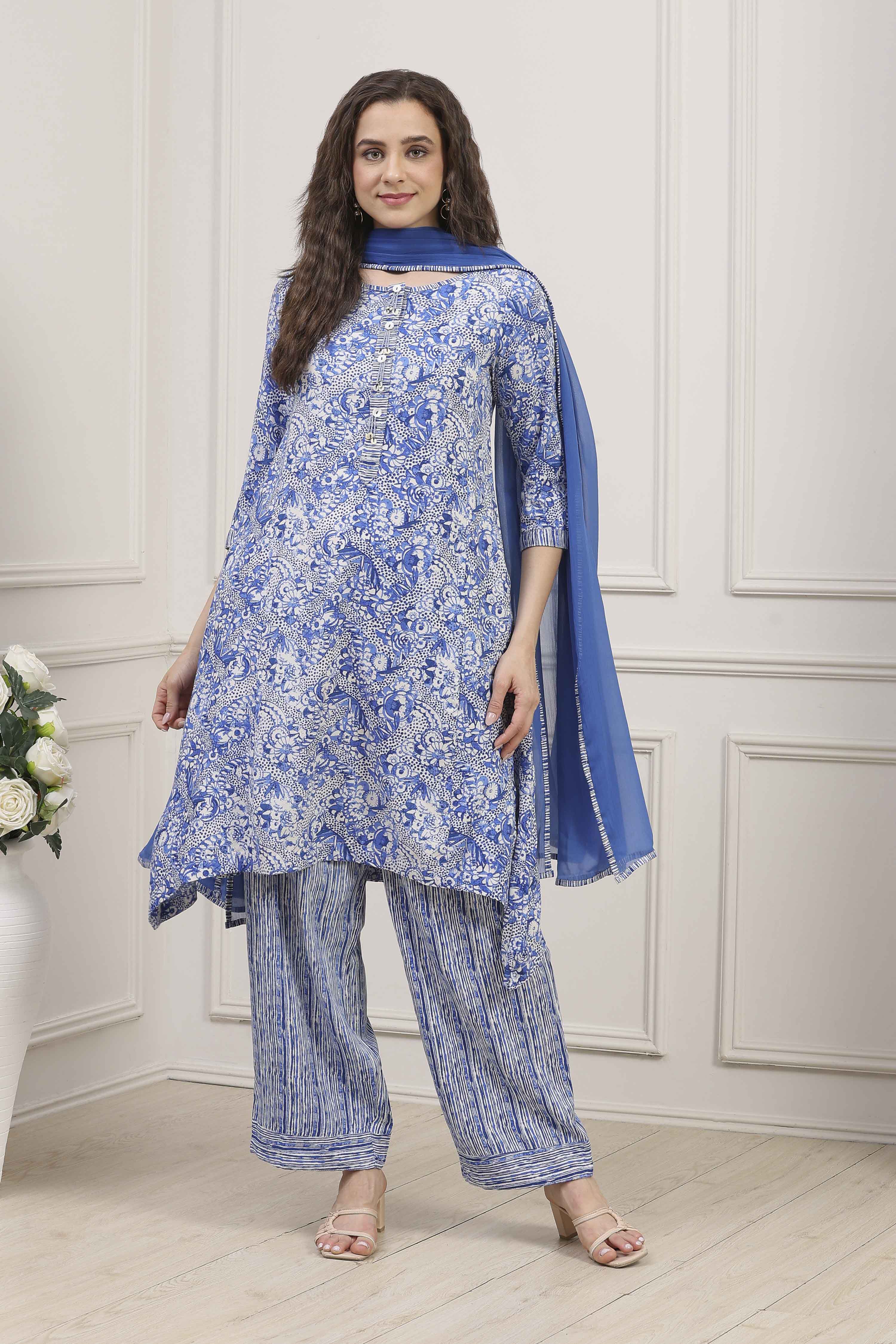 Black Rayon Printed Straight Suit Set image number 6