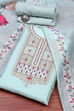 Blue Chanderi Machine Embroidered Unstitched Suit Set image number 0