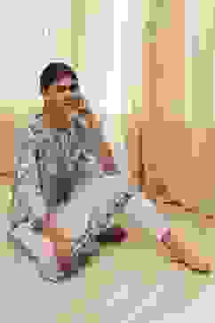 Beige and Blue Cotton Floral Straight Kurta image number 0