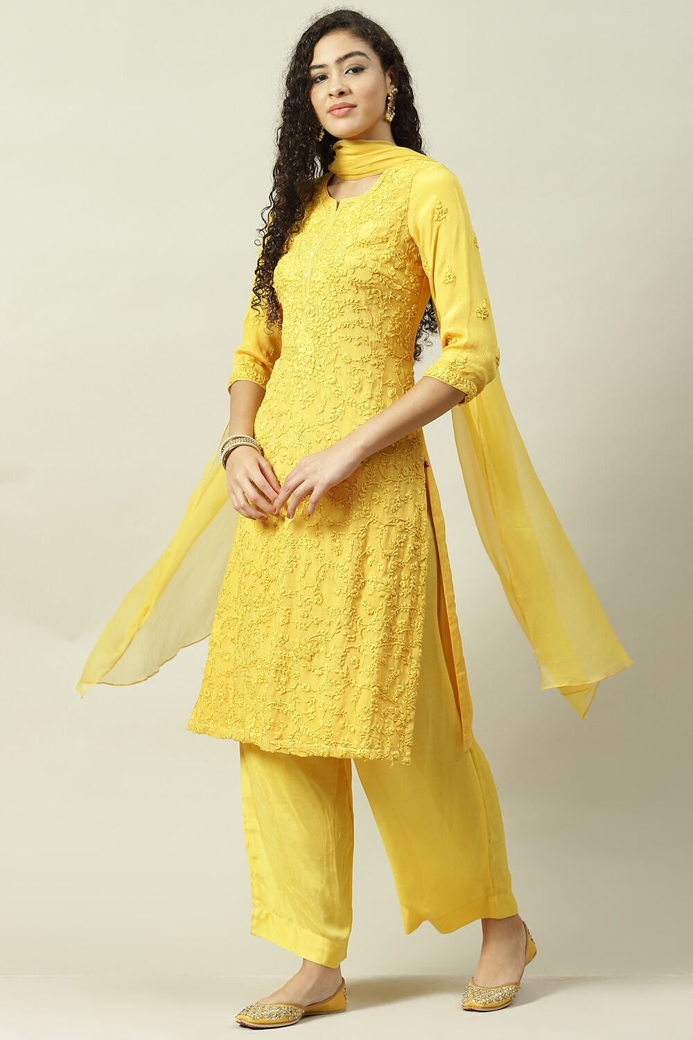 Mustard Viscose Straight Kurta Palazzo Suit Set image number 0