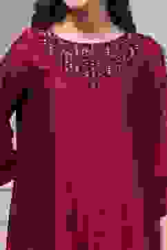 Red Self-Designed Straight Kurta Set image number 1